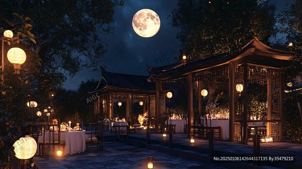 中式庭院夜景