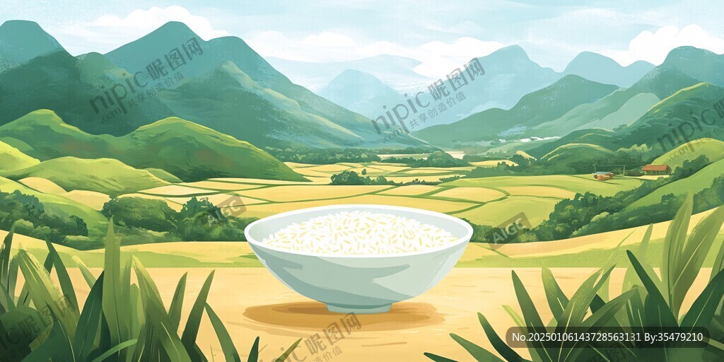 稻田插画瑶族大米