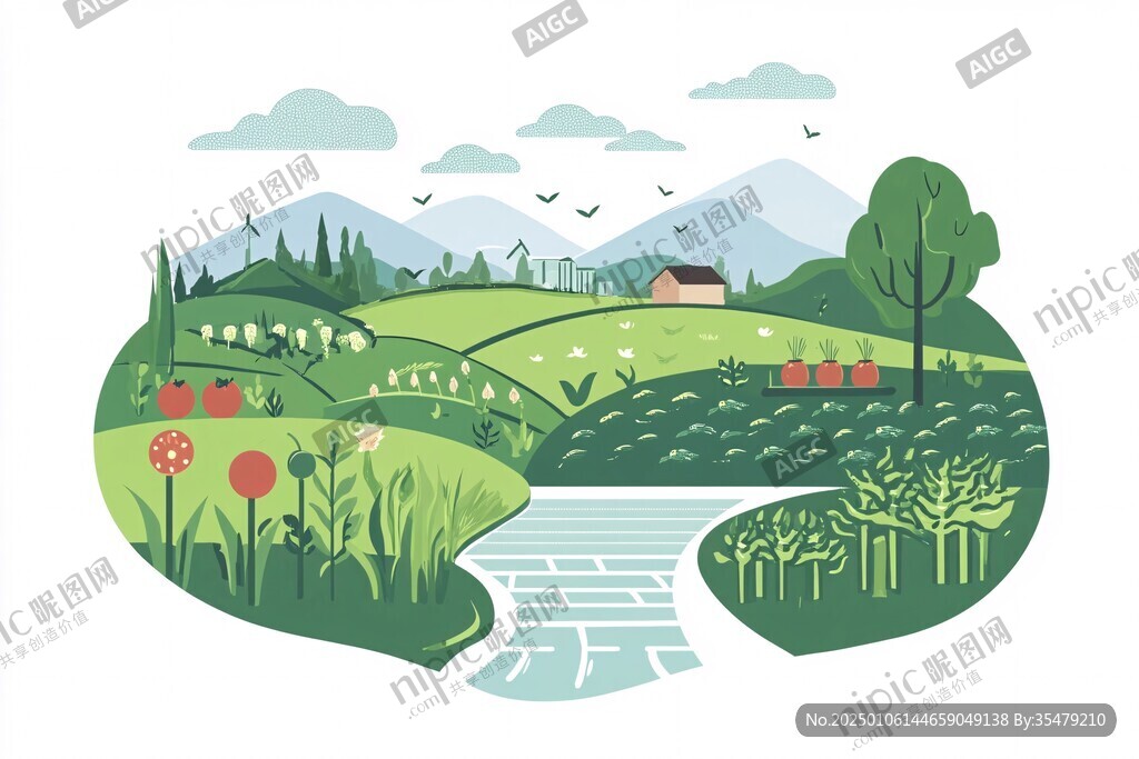 生态乡村插画
