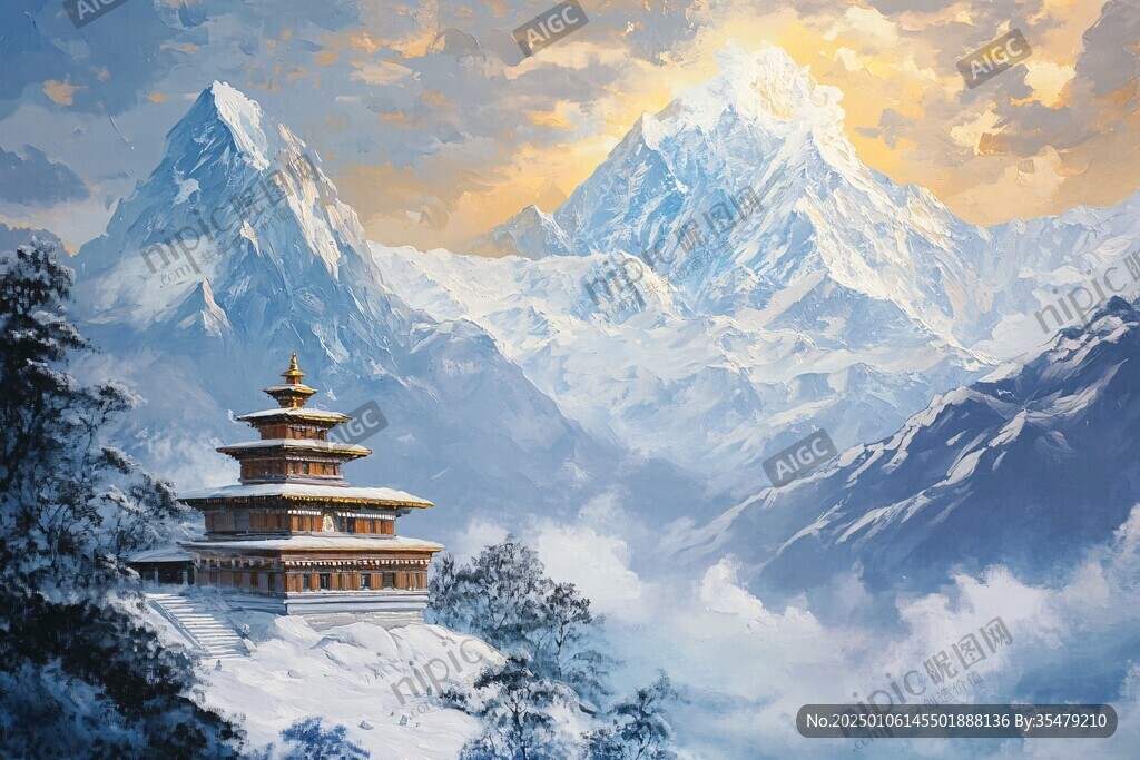 天界晓钟风景插画