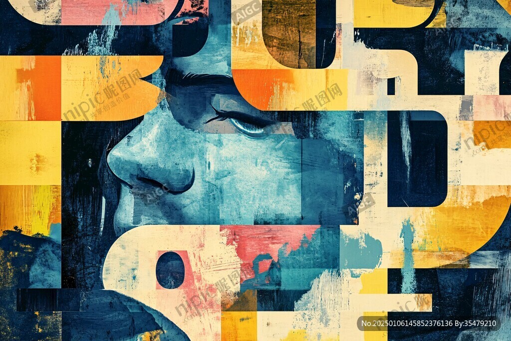 人脸色块拼接装饰画