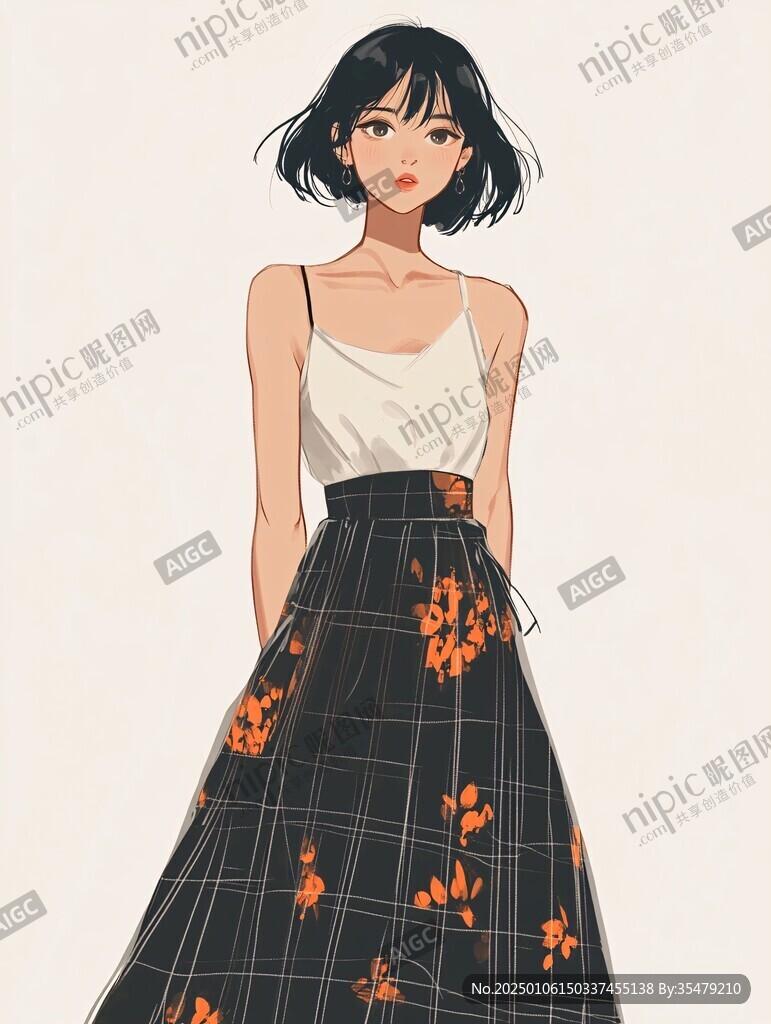 文艺女孩黄衣服插画