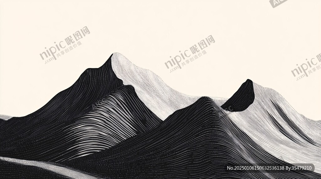 高端山水线包装插画