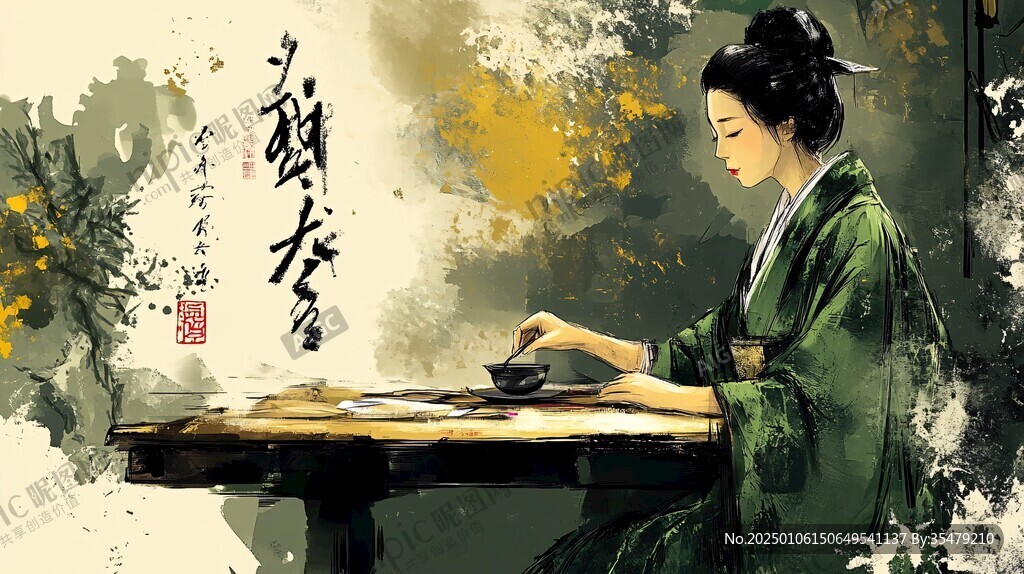 古风美女喝茶品茶