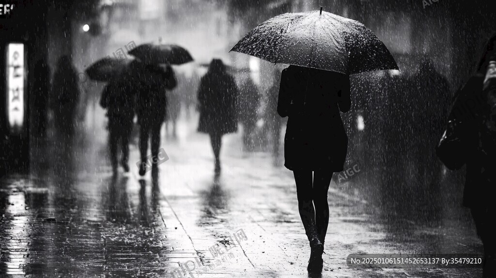 夜晚雨中行走的人