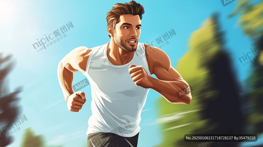 手绘跑步青年