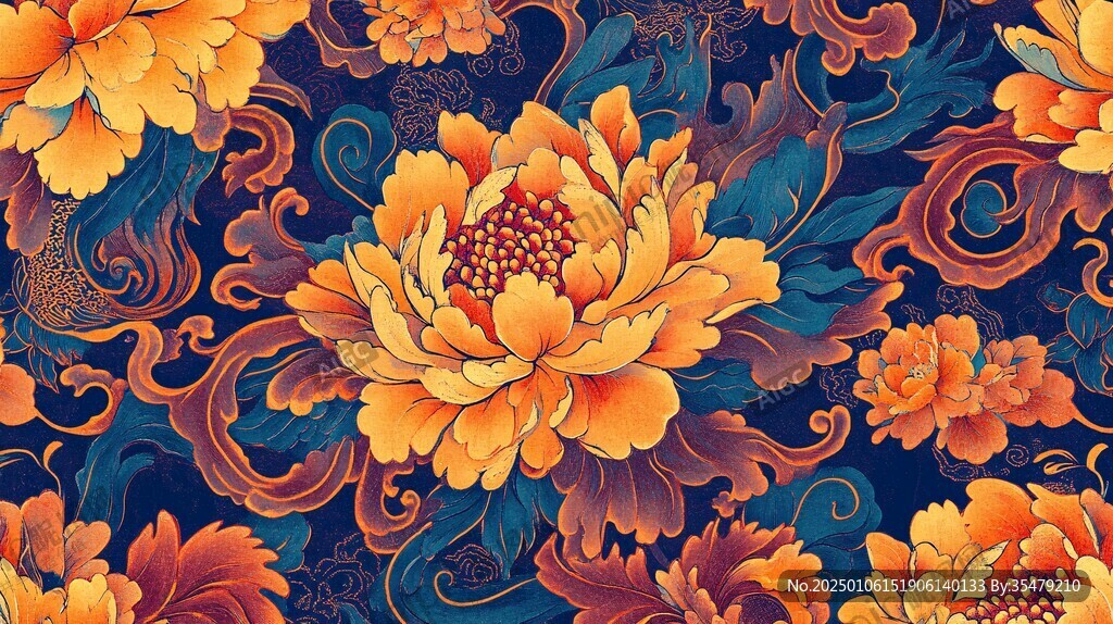 金色牡丹花水纹