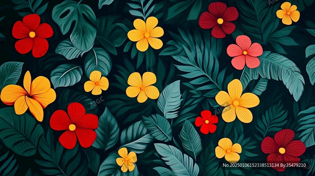 田园风热带树叶花朵