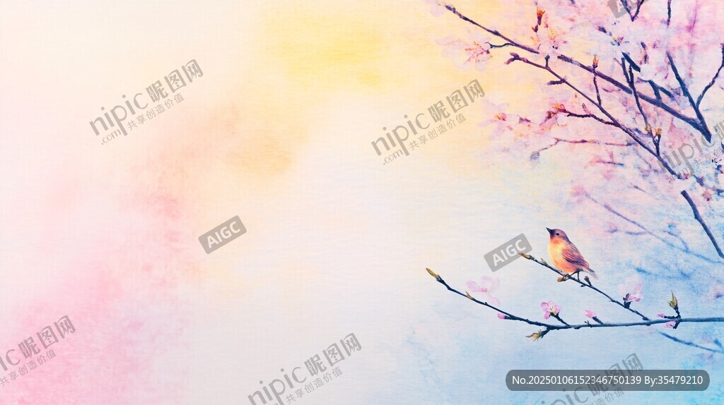 手绘春季主题朦胧插画