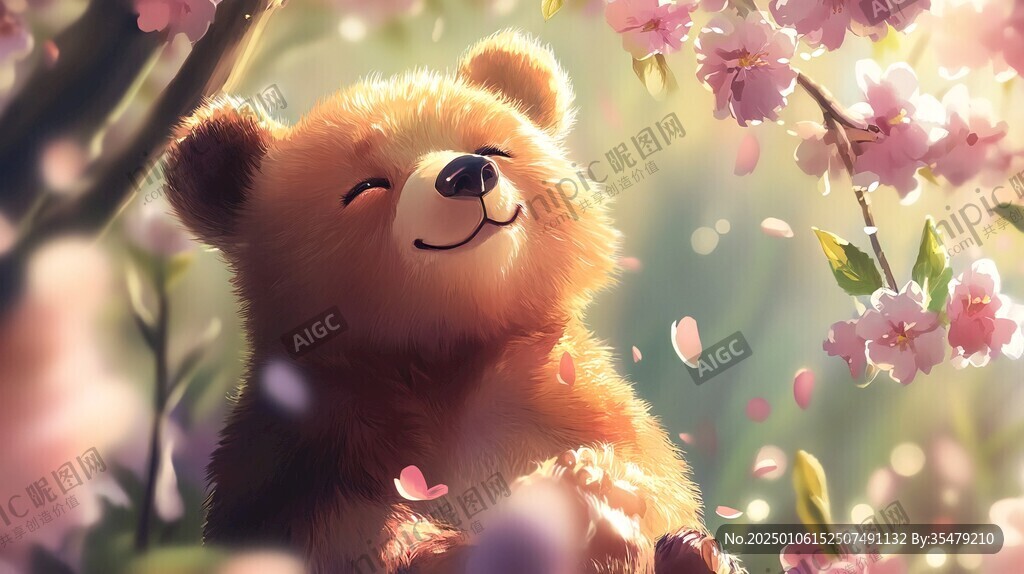 花朵下的熊