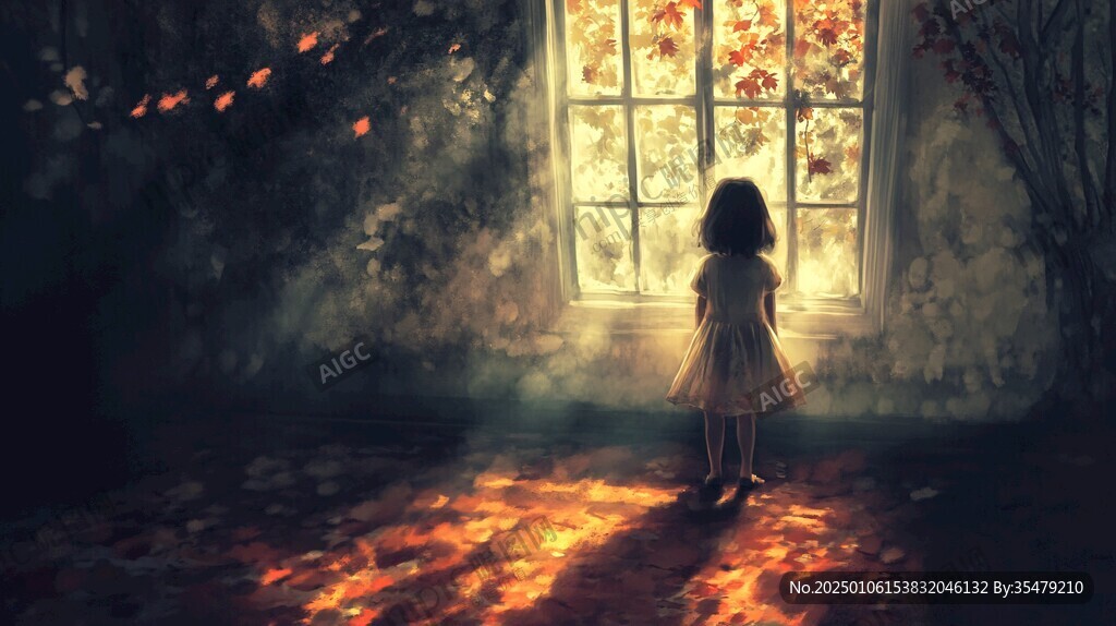 孤单的小女孩插画