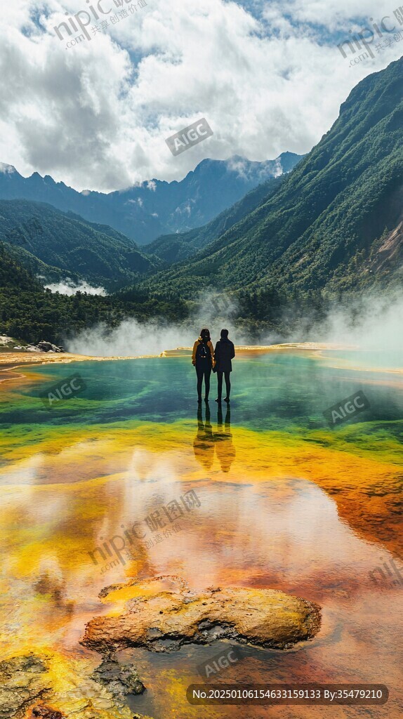 雨雾中的五色海