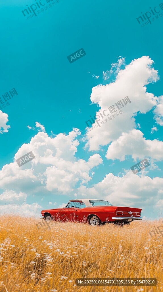 草原蓝天白云汽车