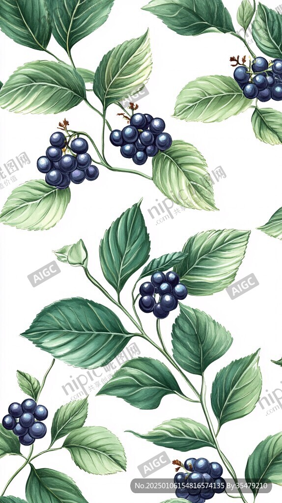 蓝莓枝插画