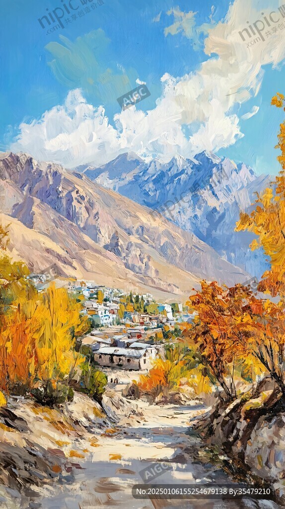 山村油画