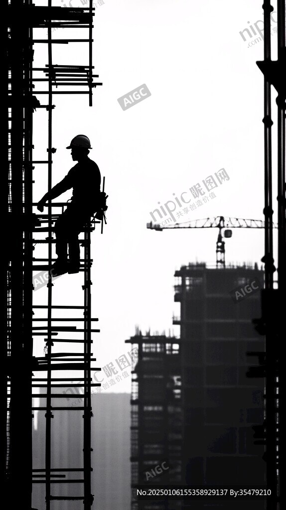 脚手架工人剪影