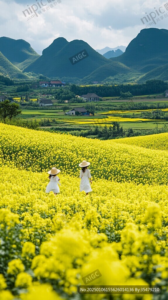 采菜花的壮族妇女