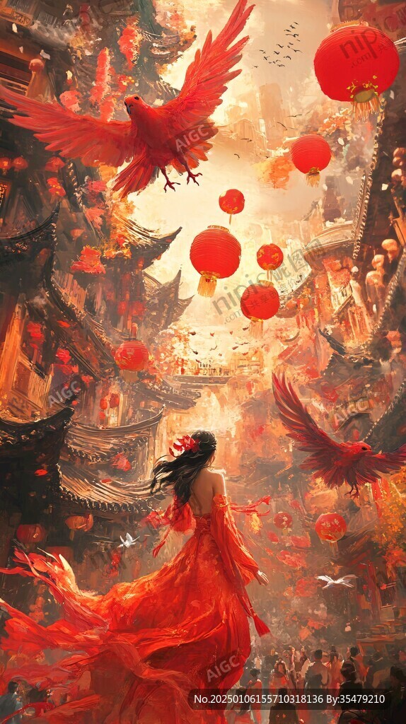 凤凰古风插画