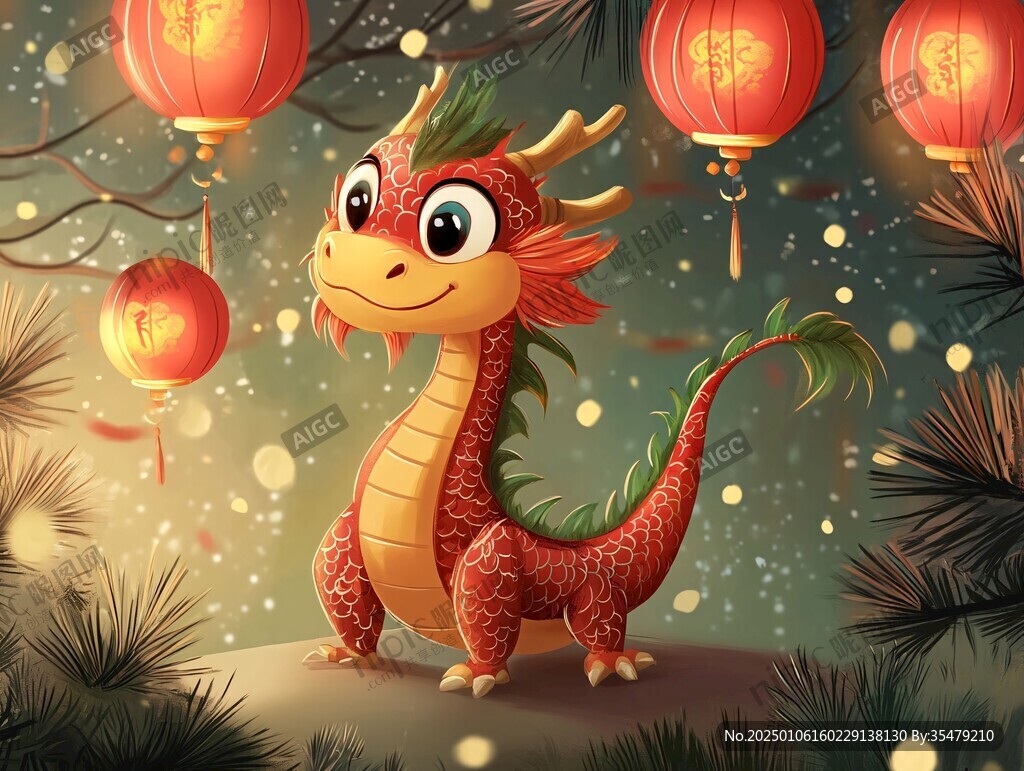 卡通龙拿灯笼