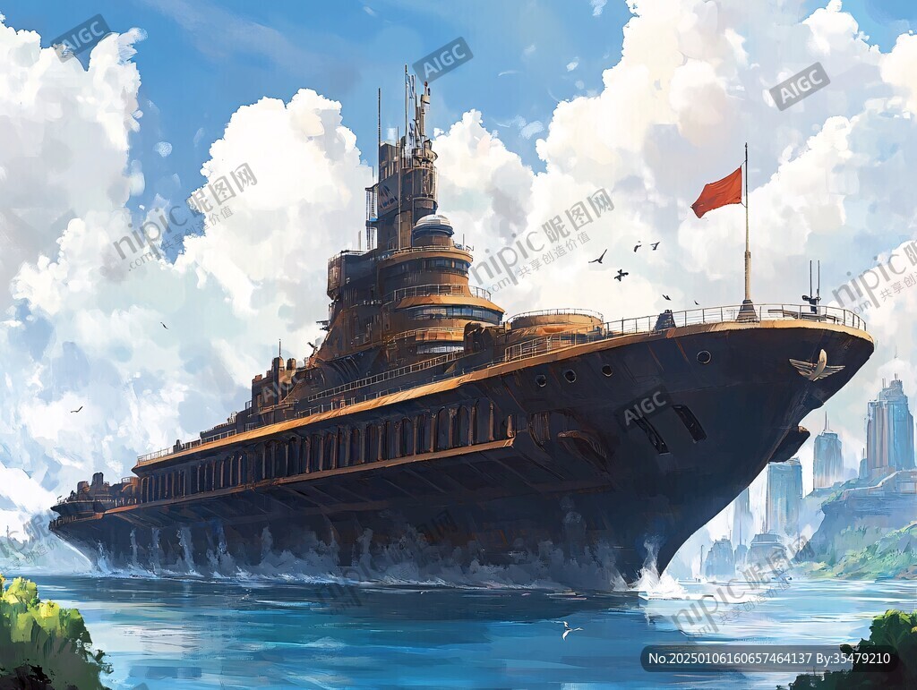 手绘战争轮船画风