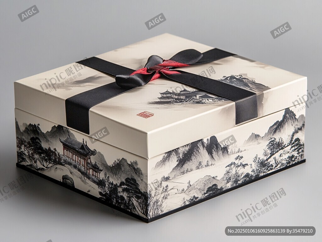 礼品盒包装山水图案