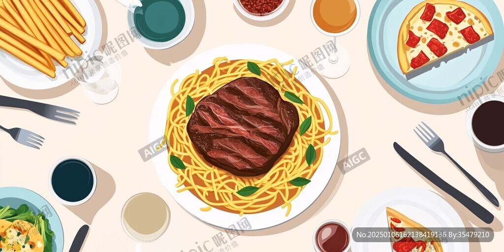吃西餐插画