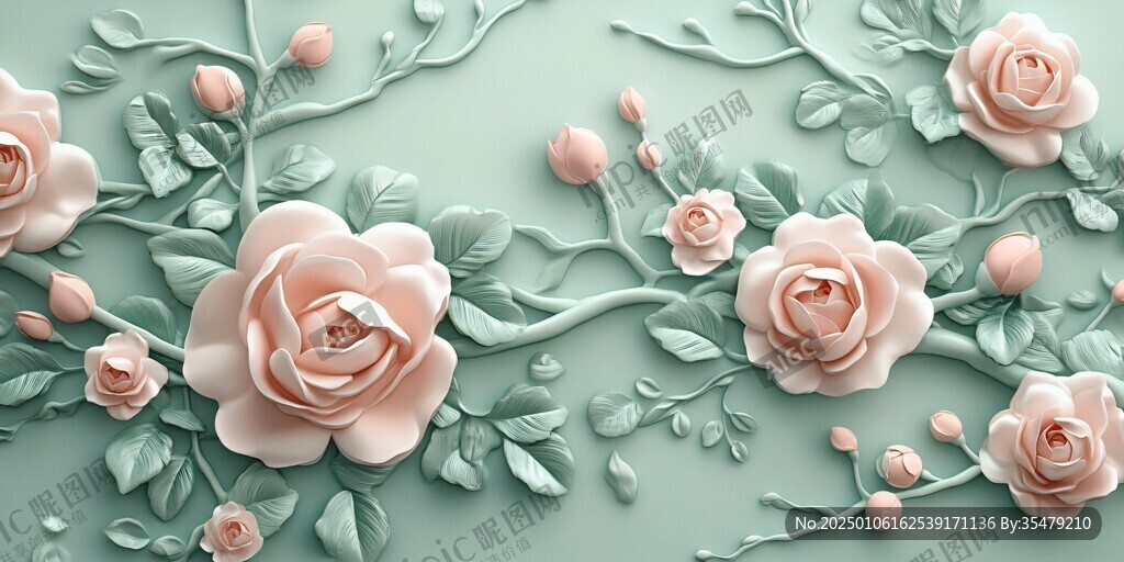 3d立体玫瑰花藤背景