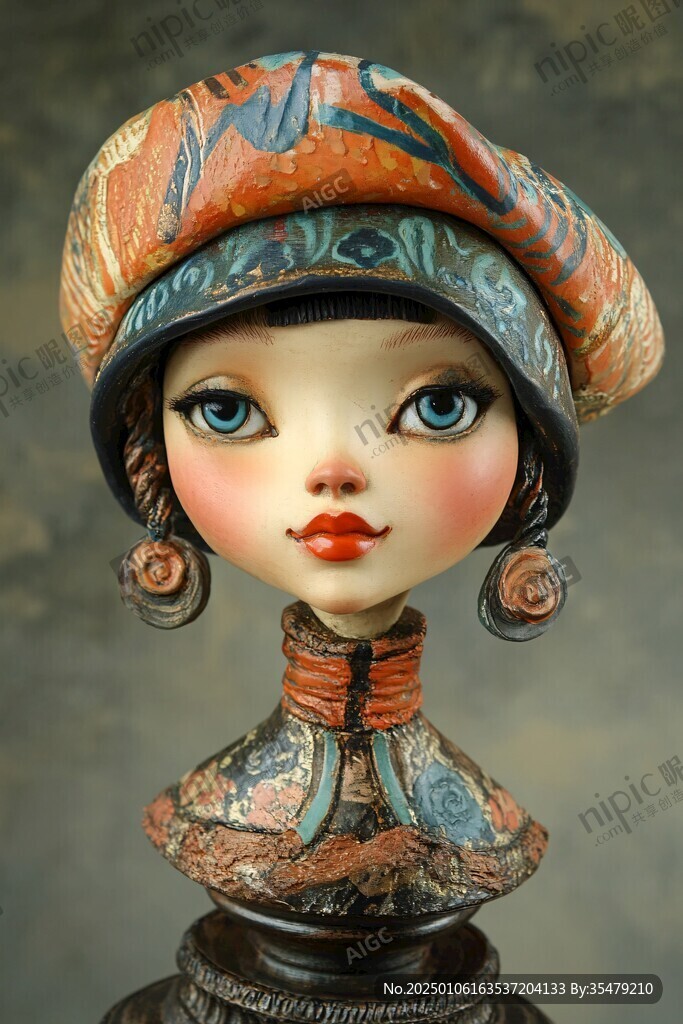 彩绘风帽女陶俑
