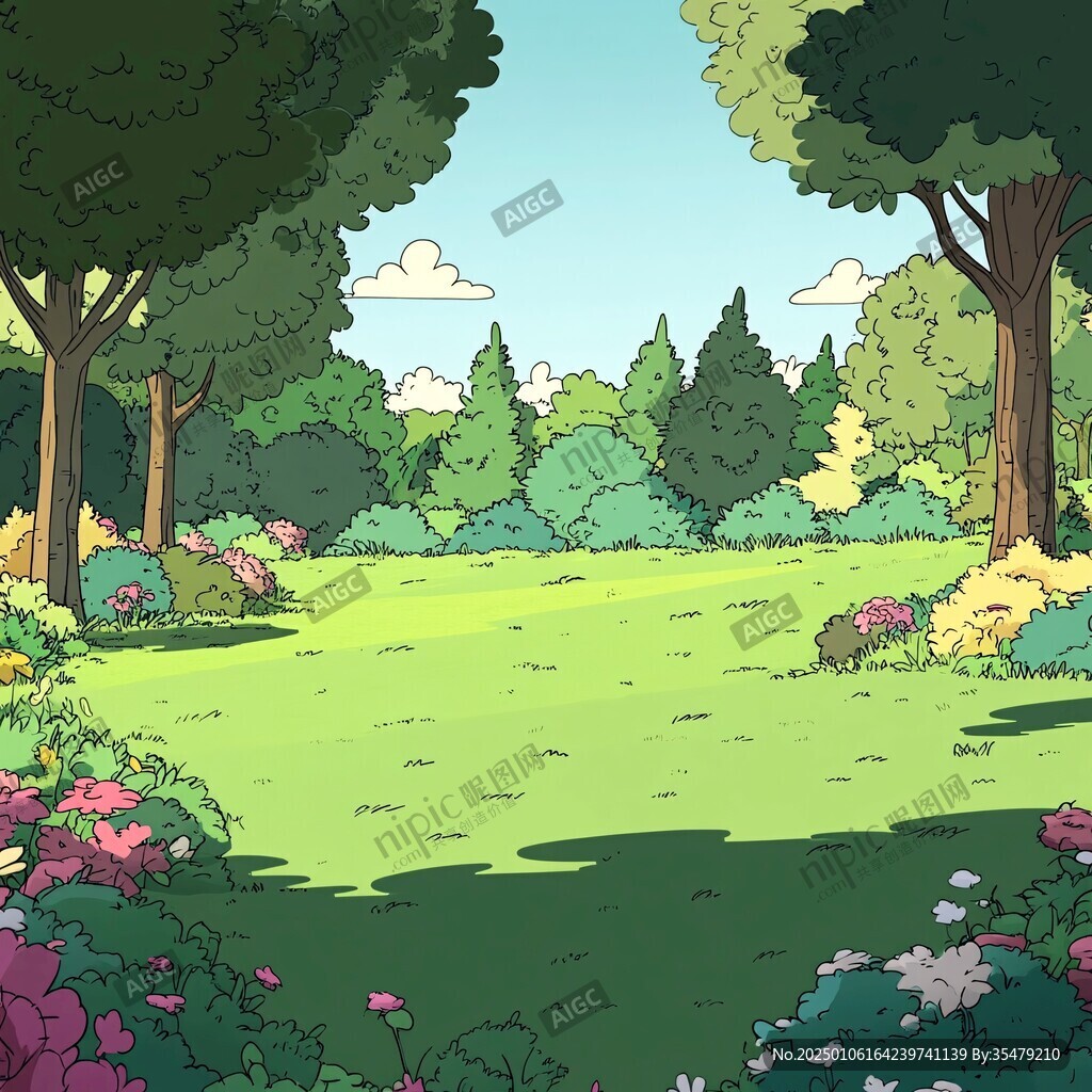 森林花园园林地产插画