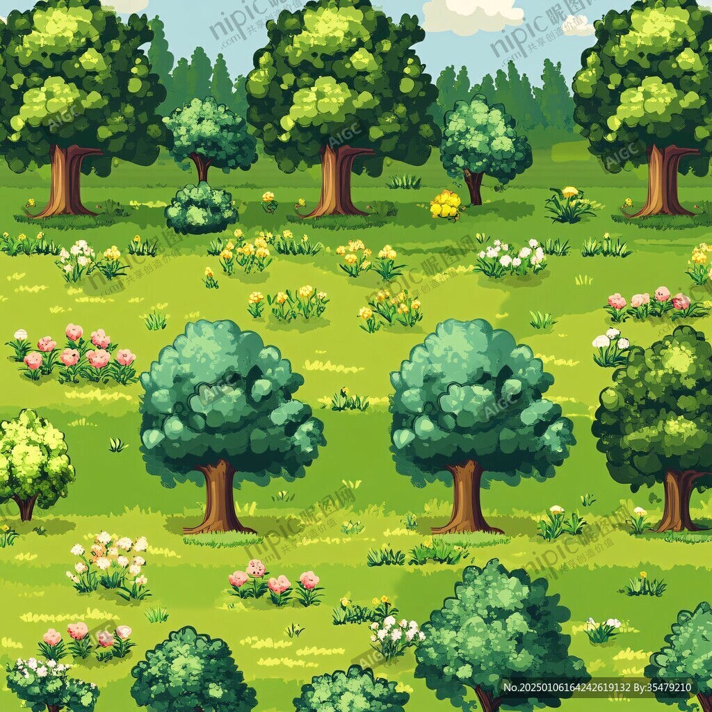 卡通绿树草地背景