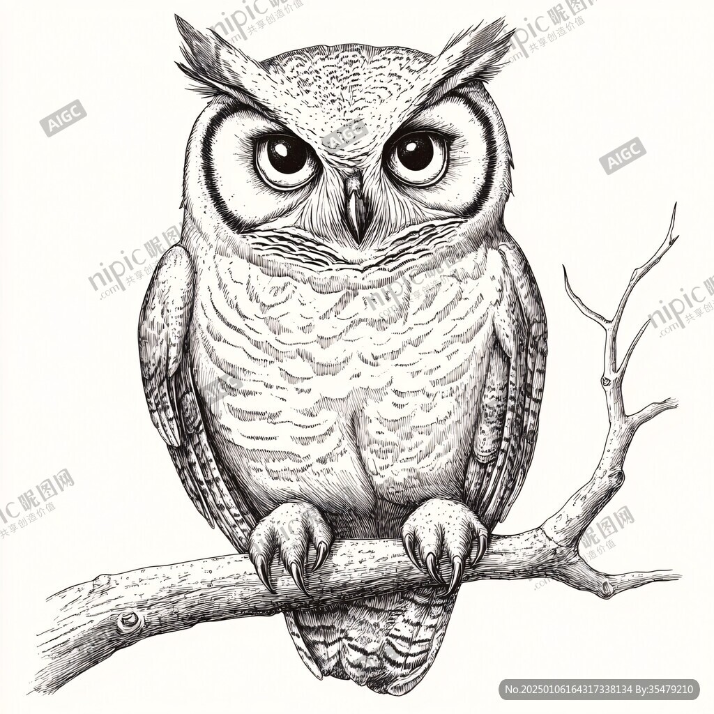 手绘猫头鹰插画
