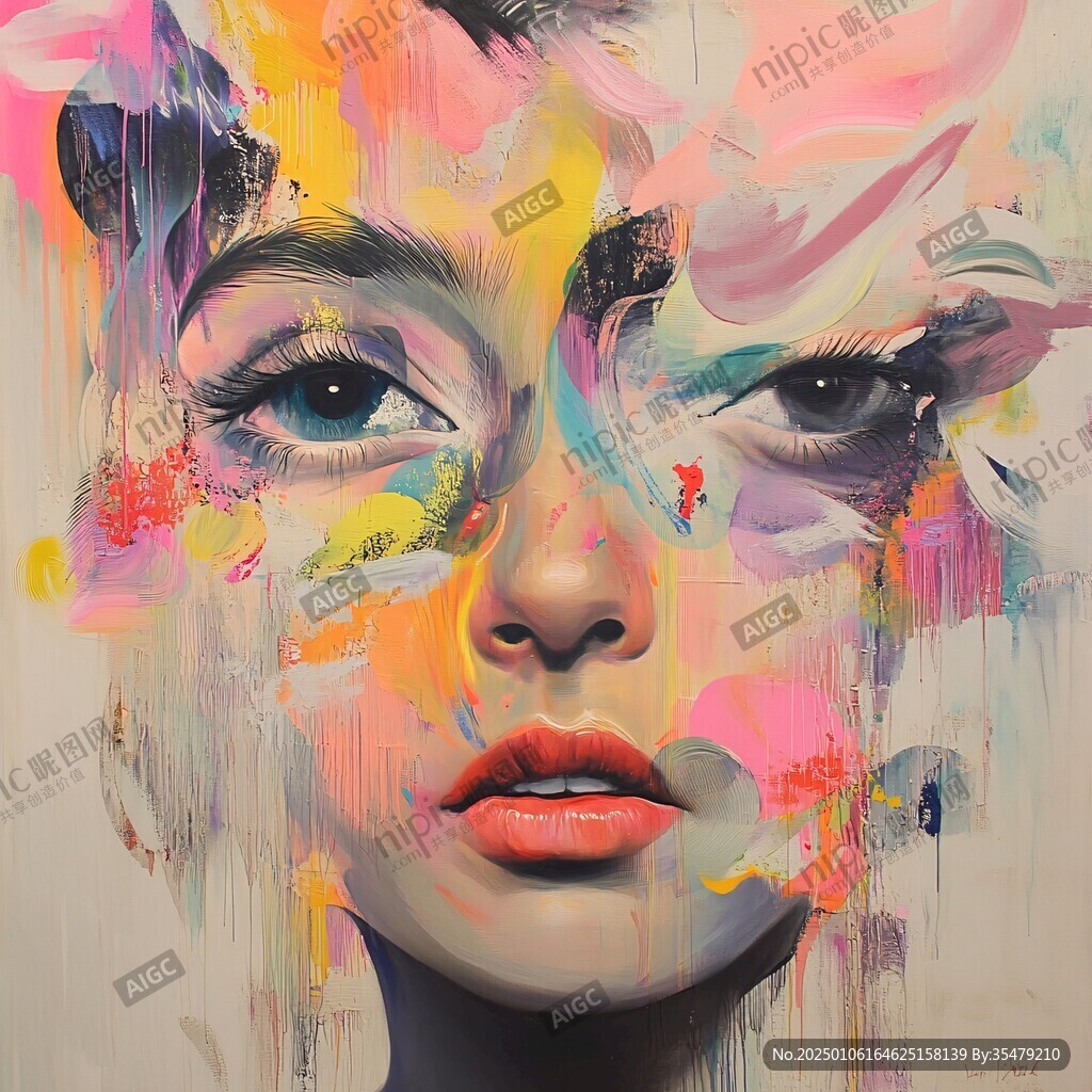 人脸色块拼接装饰画