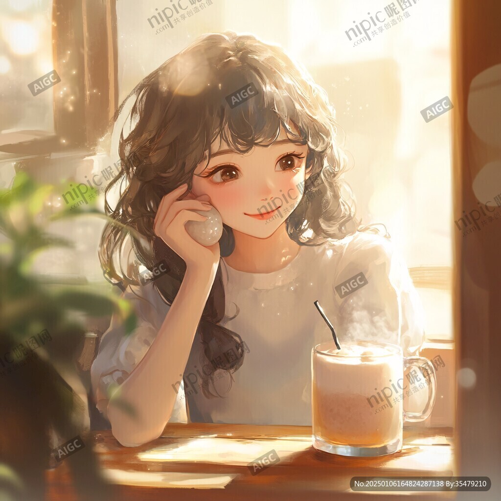 二次元女孩喝奶茶