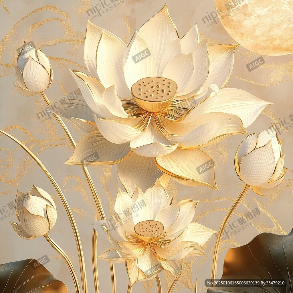 金线荷花客厅背景