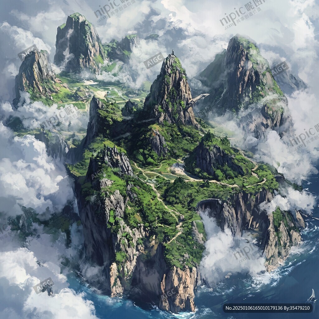 3d云海悬浮小岛