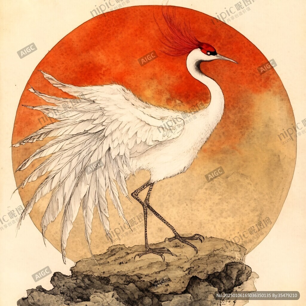 鹤舞九天插画
