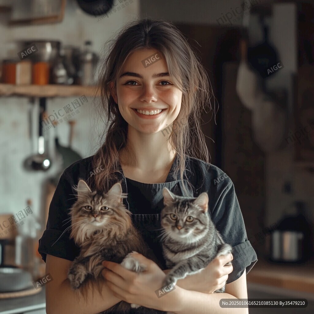 抱小猫咪的女孩