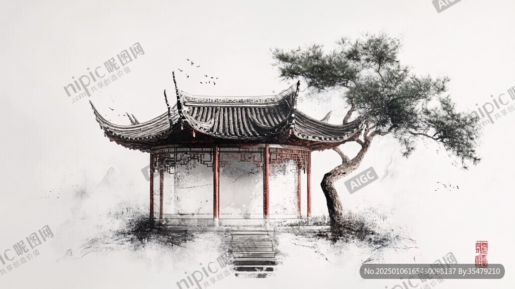 插画爱晚亭