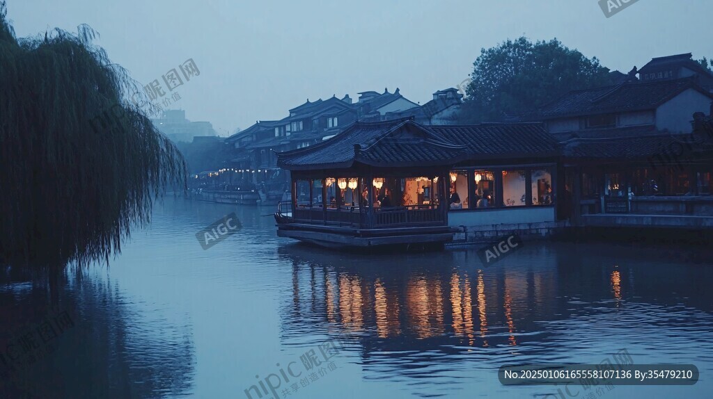 烟雨长廊夜景