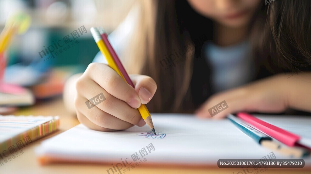 认真写字的小孩