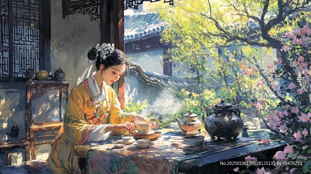 古风美女喝茶
