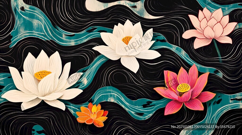 荷花包装插画