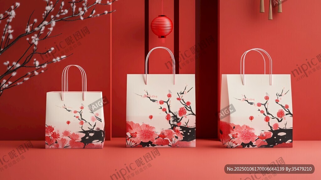 红梅花手提袋