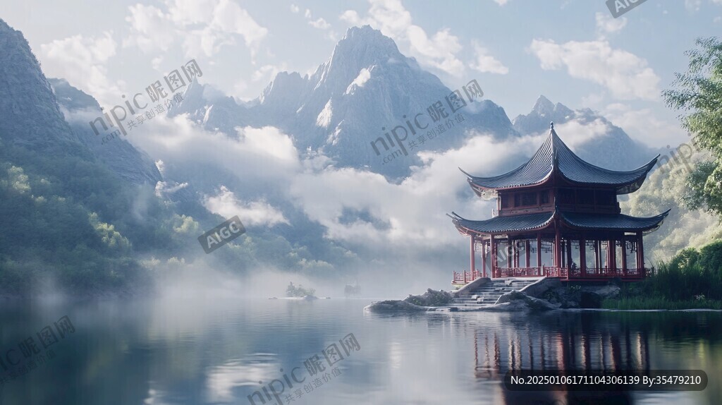 山水楼阁雅致意境风