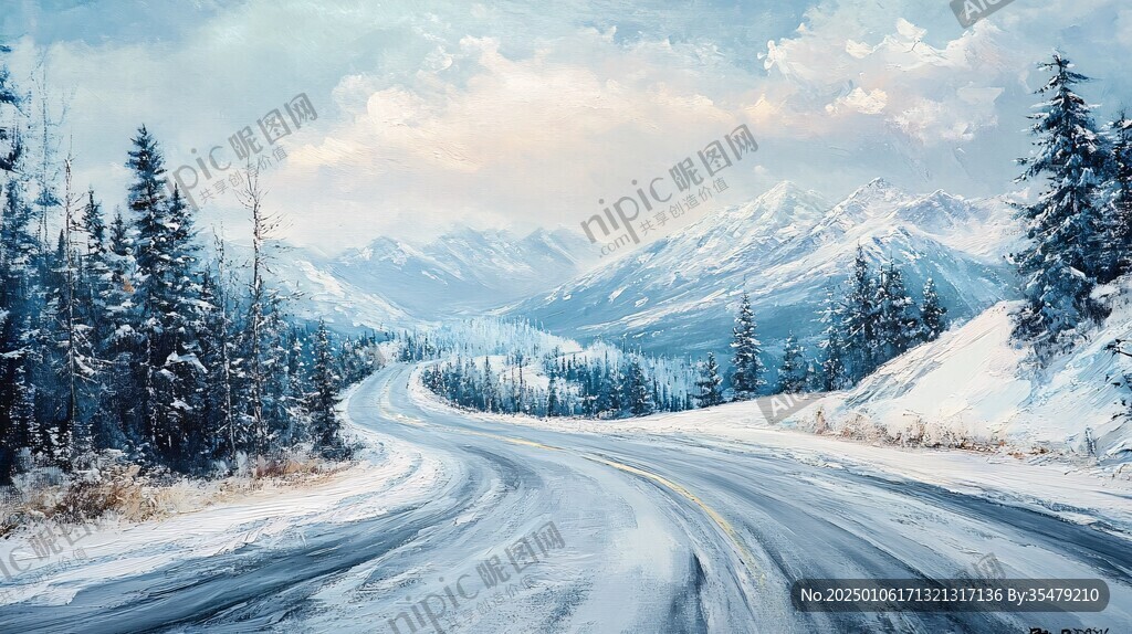 雪山飞雪油画