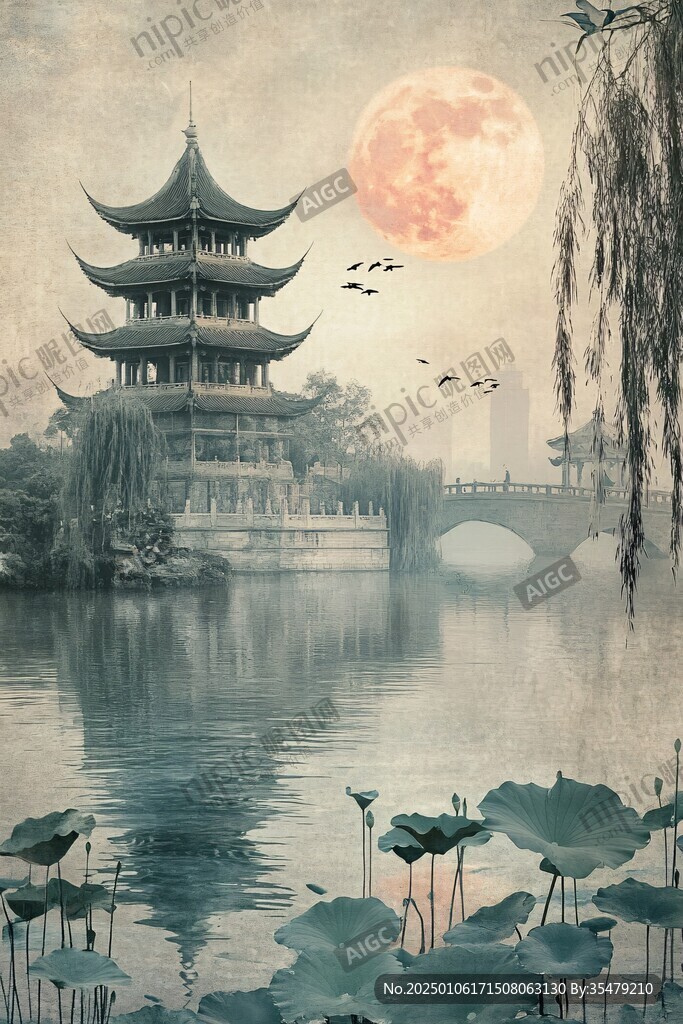 山水楼阁雅致意境风