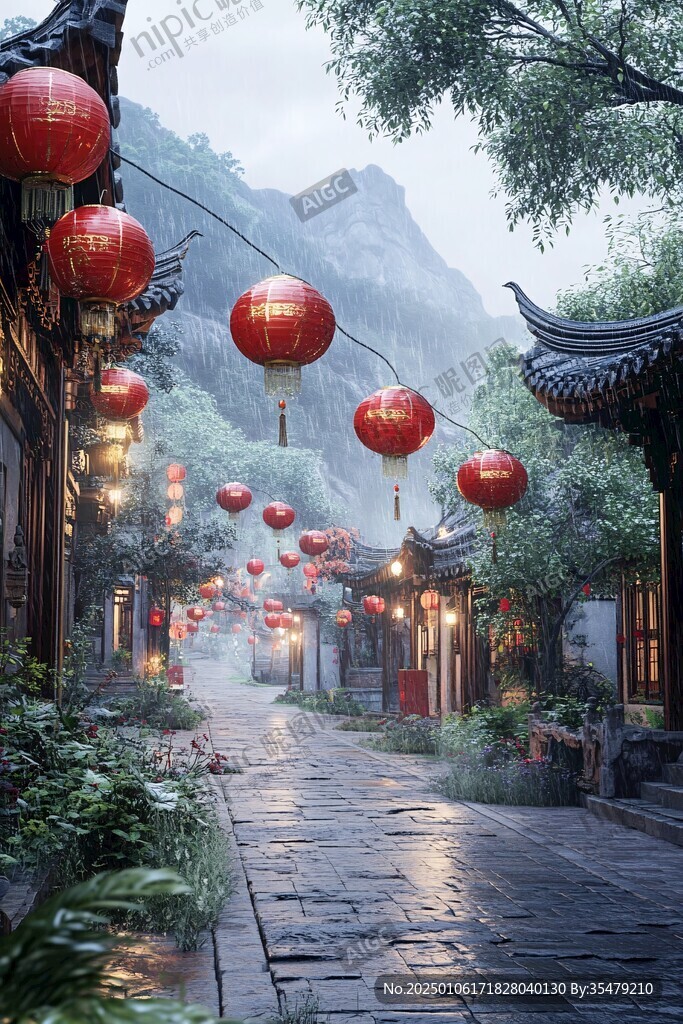 巷道游人红灯笼