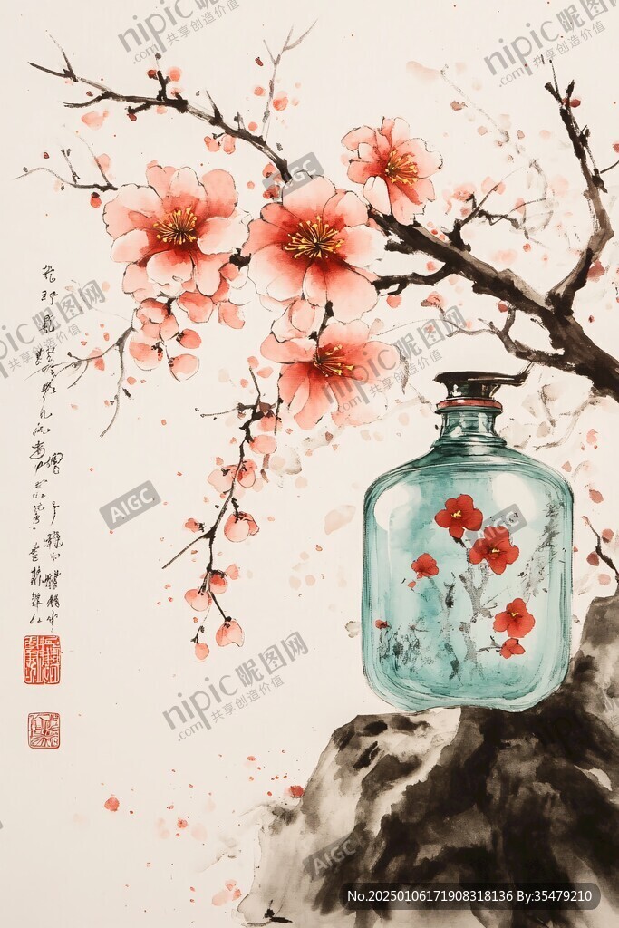 画桃梅瓶