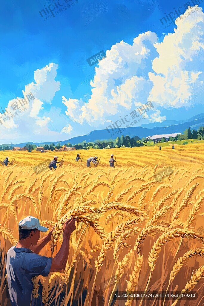 收割青稞插画