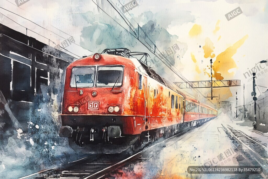 团山车站水彩画